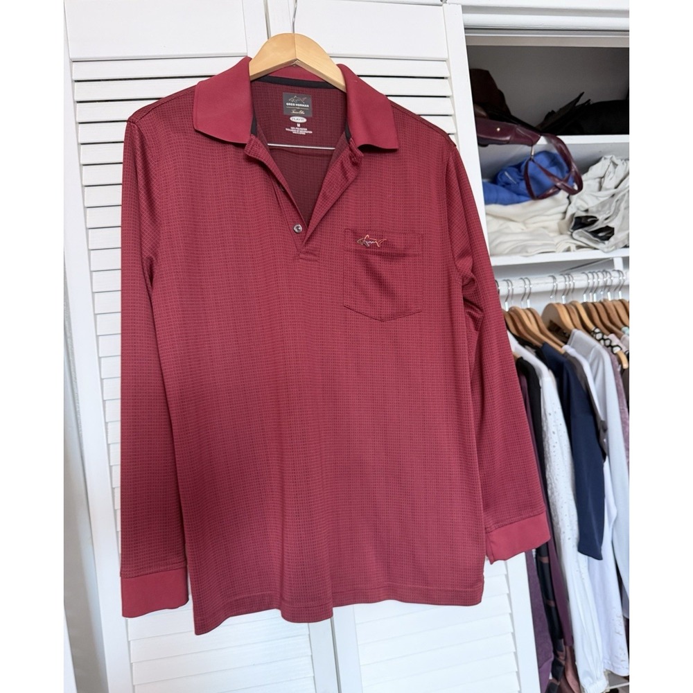 Greg Norman for Tasso Elba PlayDry Men's M Red Long Sleeve Golf Polo